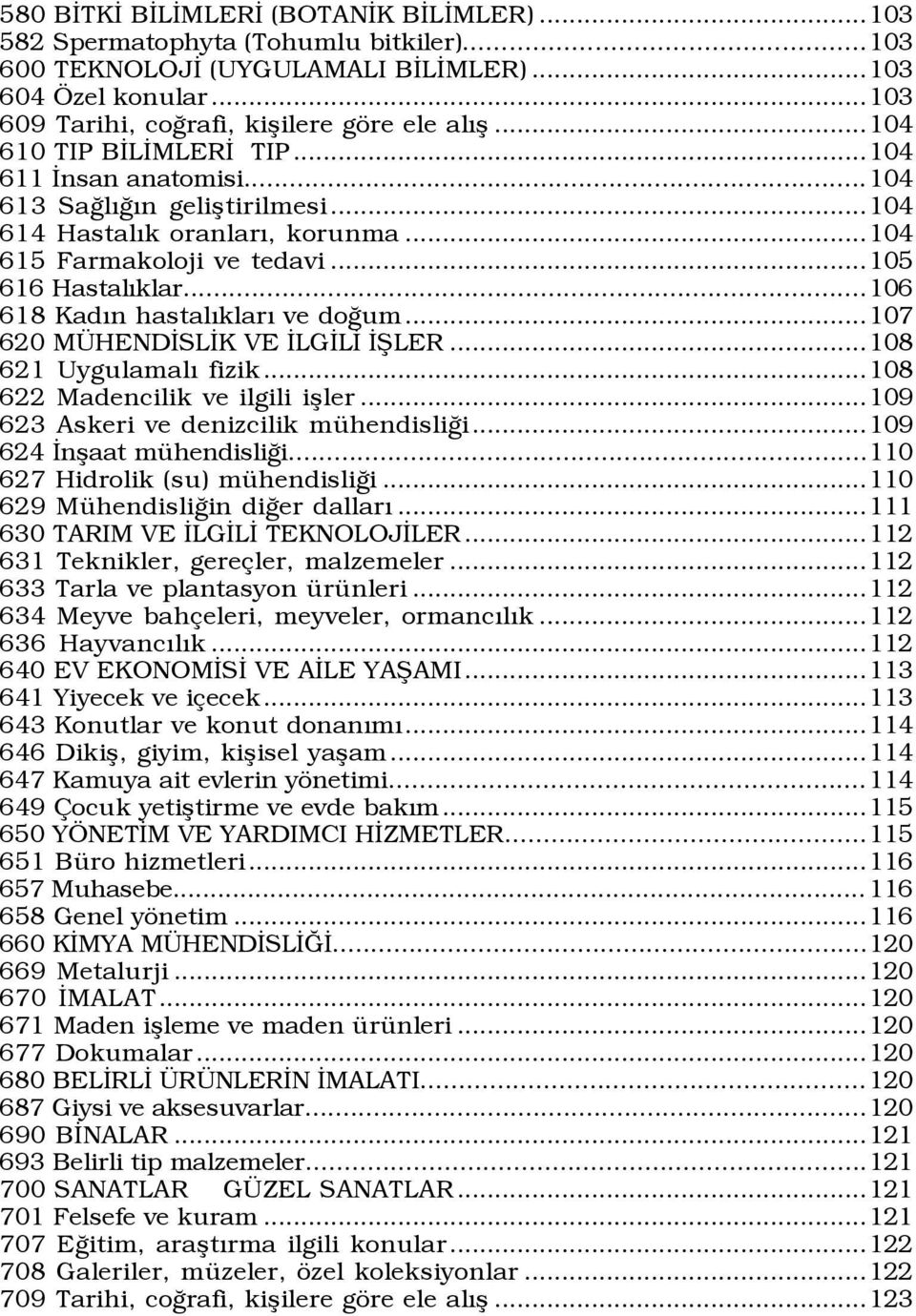 ..106 618 KadÝn hastalýklarý ve doûum...107 620 M HENDÜSLÜK VE ÜLGÜLÜ ÜÞLER...108 621 UygulamalÝ fizik...108 622 Madencilik ve ilgili ißler...109 623 Askeri ve denizcilik mÿhendisliûi.