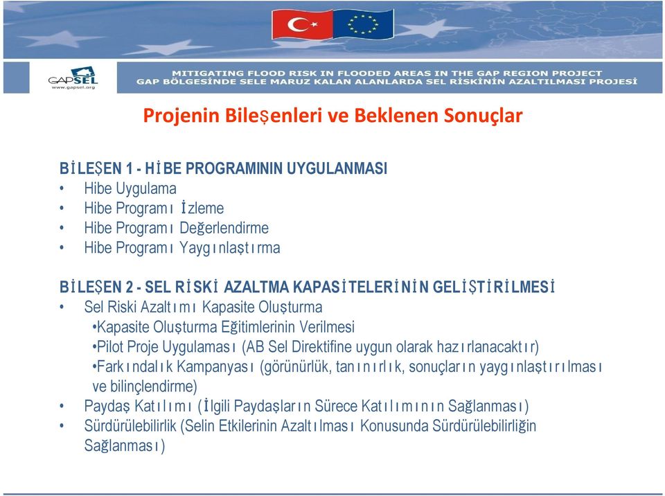 Verilmesi Pilot Proje Uygulaması(AB Sel Direktifine uygun olarak hazırlanacaktır) Farkındalık Kampanyası(görünürlük, tanınırlık, sonuçların yaygınlaştırılması