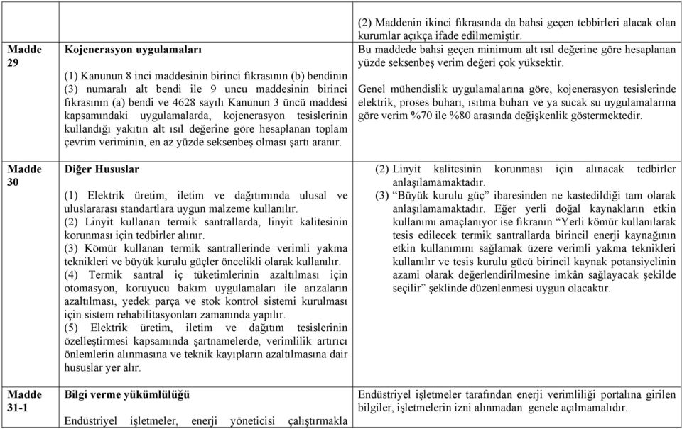 Diğer Hususlar (1) Elektrik üretim, iletim ve dağıtımında ulusal ve uluslararası standartlara uygun malzeme kullanılır.