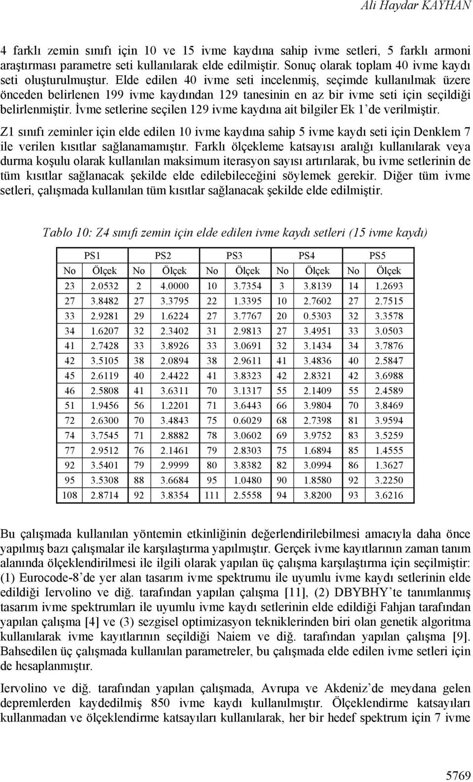 Elde edilen 40 ivme seti incelenmiş, seçimde kullanılmak üzere önceden belirlenen 199 ivme kaydından 129 tanesinin en az bir ivme seti için seçildiği belirlenmiştir.