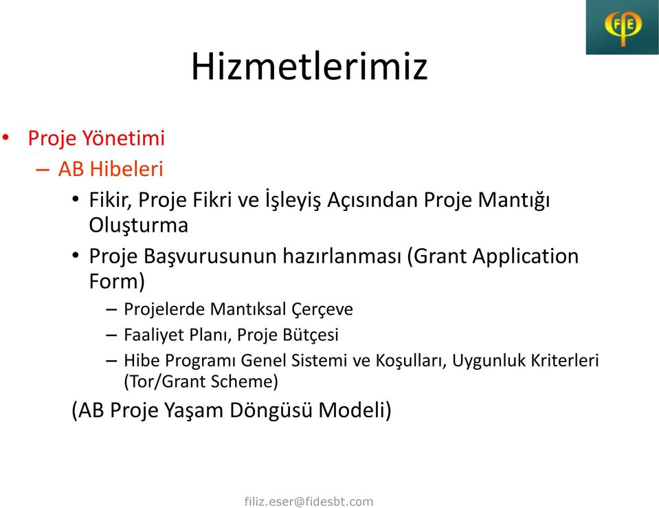 Projelerde Mantıksal Çerçeve Faaliyet Planı, Proje Bütçesi Hibe Programı Genel