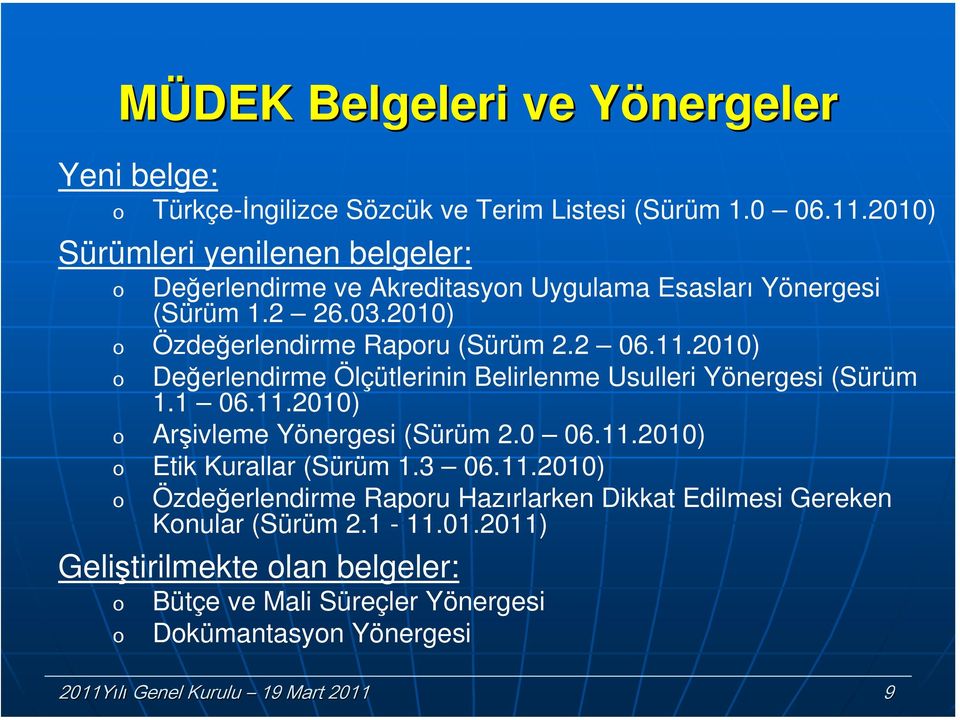 2010) Değerlendirme Ölçütlerinin Belirlenme Usulleri Yönergesi (Sürüm 1.1 06.11.2010) Arşivleme Yönergesi (Sürüm 2.0 06.11.2010) Etik Kurallar (Sürüm 1.3 06.