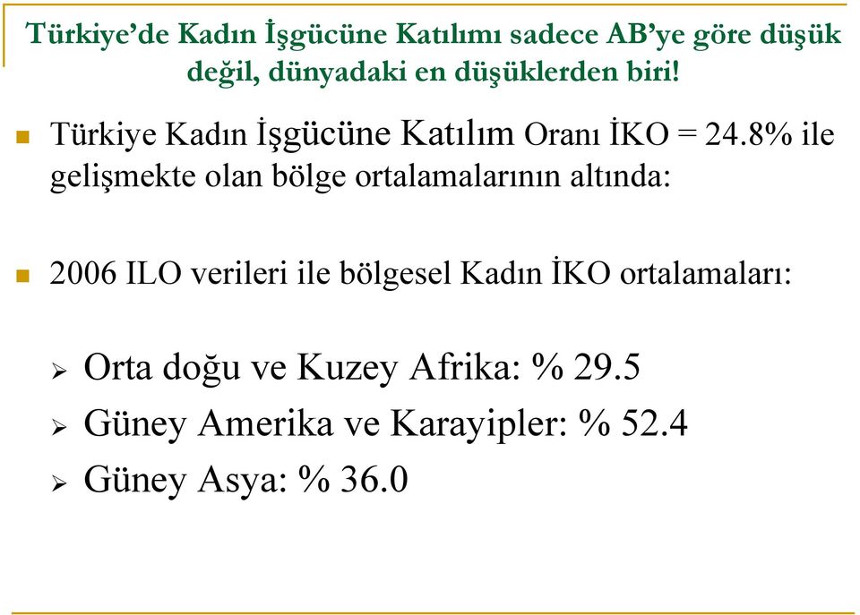 8% ile gelişmekte olan bölge ortalamalarının altında: 2006 ILO verileri ile bölgesel