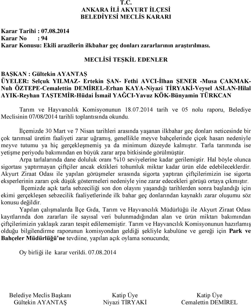 tutumu ya hiç gerçekleşmemiş ya da minimum düzeyde kalmıştır. Tarla tarımında ise yetişme periyodu bakımından en büyük zarar arpa bitkisinde görülmüştür.