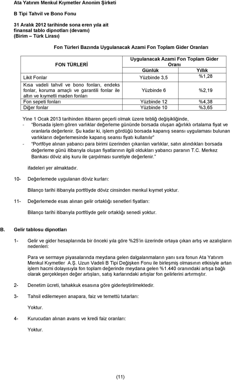 fonları Yüzbinde 12 %4,38 Diğer fonlar Yüzbinde 10 %3,65 Yine 1 Ocak 2013 tarihinden itibaren geçerli olmak üzere tebliğ değişikliğinde, Borsada işlem gören varlıklar değerleme gününde borsada oluşan