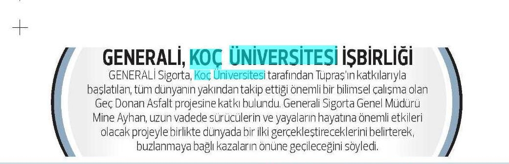 HÜRRİYET [ Ulusal Gazeteler ] GENERALİ, KOÇ ÜNİVERSİTESİ İŞBİRLİĞİ