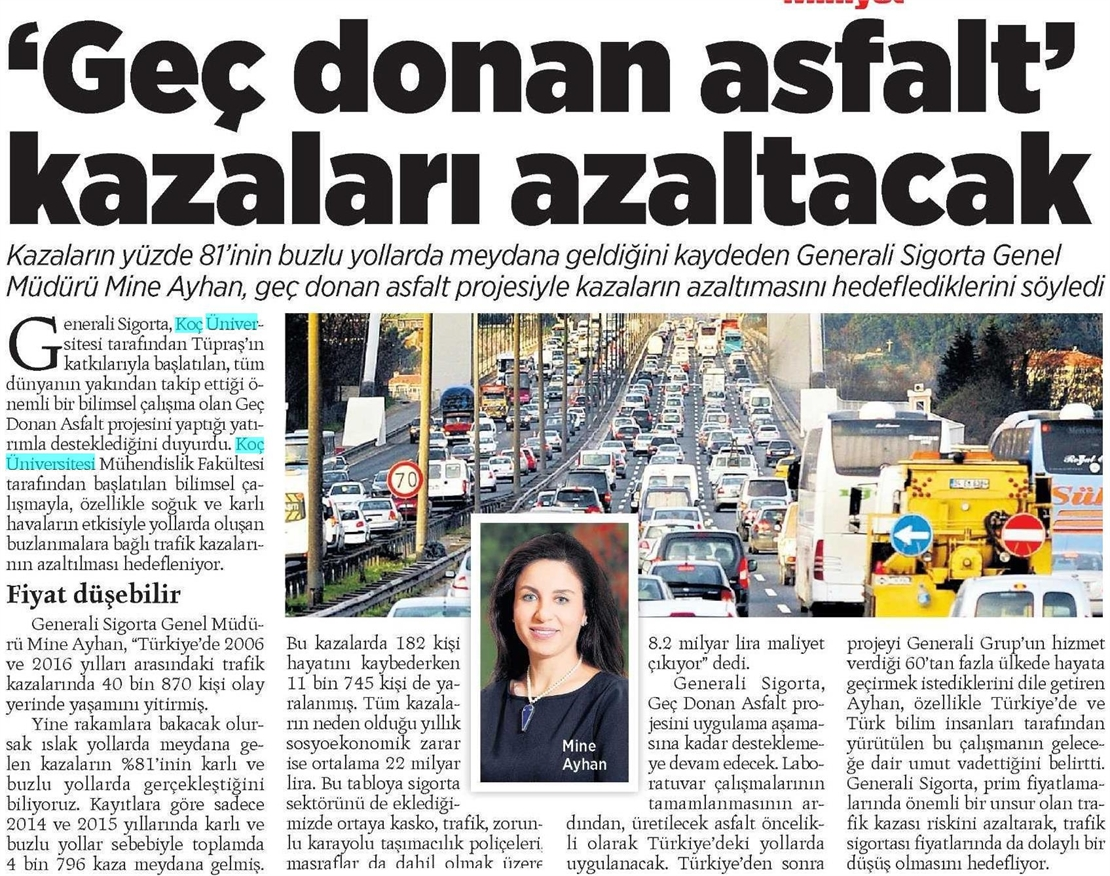 MİLLİYET [ Ulusal Gazeteler ] GEÇ DONAN ASFALT KAZALARI AZALTACAK