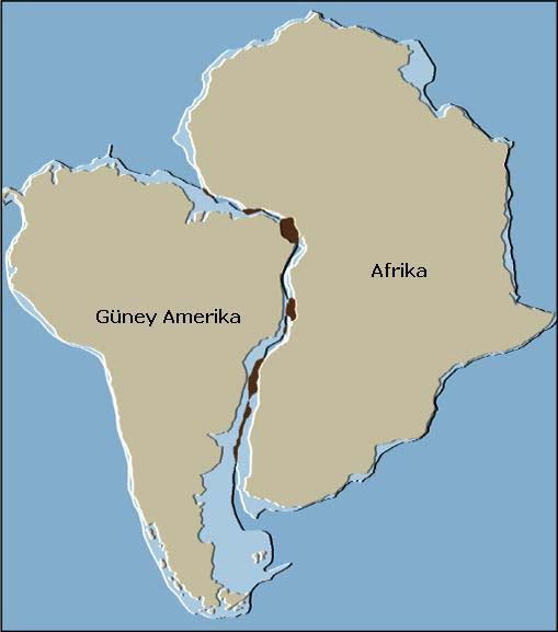 KITALARIN KAYMASI İnsanlar ilk dünya haritaları çizimiyle birlikte bunları incelediklerinde özellikle Güney Amerika ile Afrika kıtalarının sınırlarının birbiriyle lego parçaları gibi uyumlu olduğunu