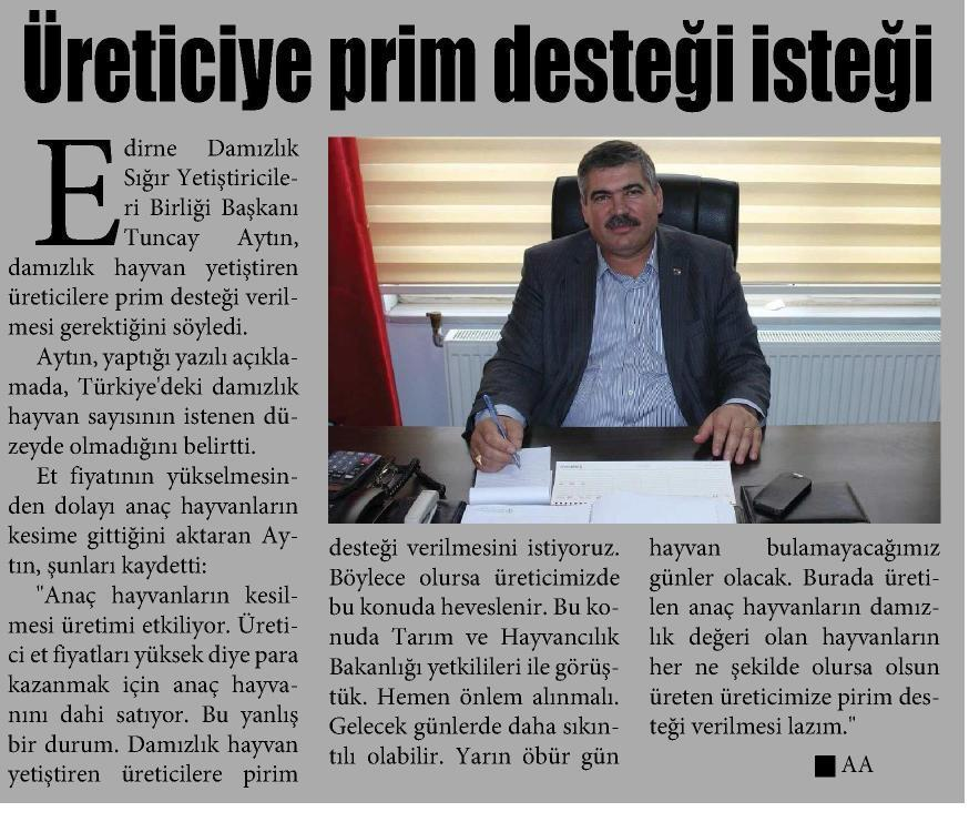 1- Üreticiye prim desteği