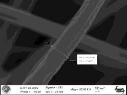 a b c 4.Tartışma ve Sonuç Şekil 6. Nanokil katkılı PAN nanolifin faklı büyütmelerdeki SEM görüntüsü (a)(kat =1.00 KX) (b) (Kat =5.00 KX) (c) (Kat =50.