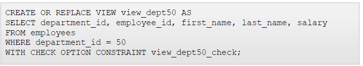 WITH CHECK OPTION ile Görünümler DML İşlemleri ve Görünümler WITH CHECK OPTION görünüm üzerinde gerçekleştirilen DML işlemlerinin görünüm düzleminde kalmasını sağlar.