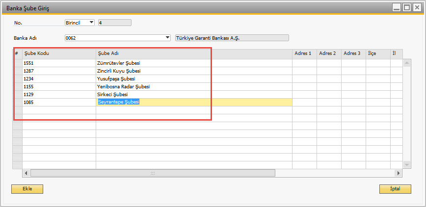 3.Banka ġube Tanımı Bankalara ait şubelerin tanımlandığı programdır çek girişte şubeler buraya doldurulan alandan gelmektedir.