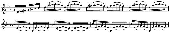 86 Şekil 47. İki Klavsen için Konçerto BWV 1060, 1. bölüm 1. episode Konçertonun ilk bölümü Barok dönemde çok sevilen bir tarzda, eko etkileri ile canlı bir şekilde başlar.