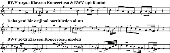 108 Bölümün bas partisine dikkat edildiğinde Bach ın diğer orijinal konçertolarının modelinde kullandığı gibi sürekli tekrarlanan bir bas motifi vardır.