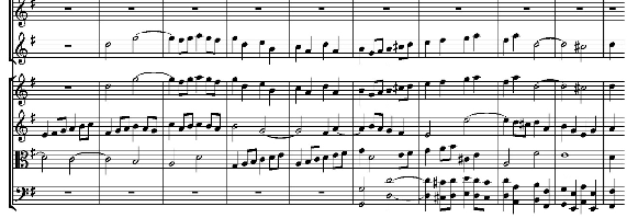 58 Şekil 10. Brandenburg Konçertosu no.4 BWV 1049, 3. bölüm giriş 4.1.1.5. Brandenburg Konçertosu no.5 BWV 1050 Re Majör 1721 yılından (imzalı ithaf suretinin tarihi olan yıl) bir süre önce kompozitör 5.