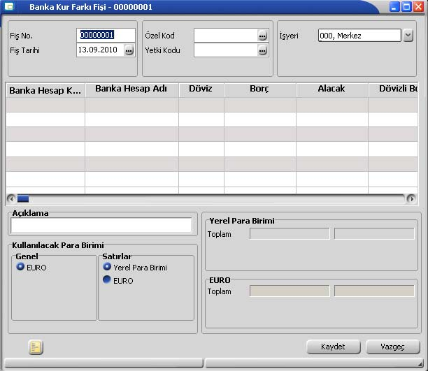 Banka Kur Farkı Fişi Kur farkı fişi, kur farkı hesaplama işlemiyle otomatik olarak kesilebileceği gibi, bilgiler doğrudan girilerek de kesilebilir.