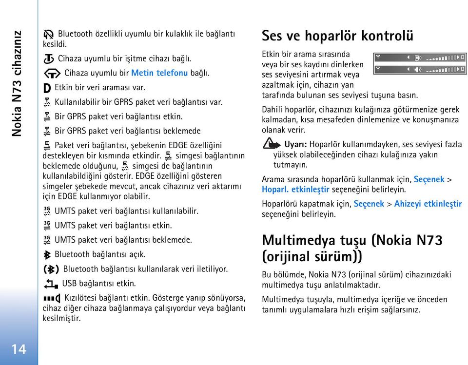 Bir GPRS paket veri baðlantýsý beklemede Paket veri baðlantýsý, þebekenin EDGE özelliðini destekleyen bir kýsmýnda etkindir.