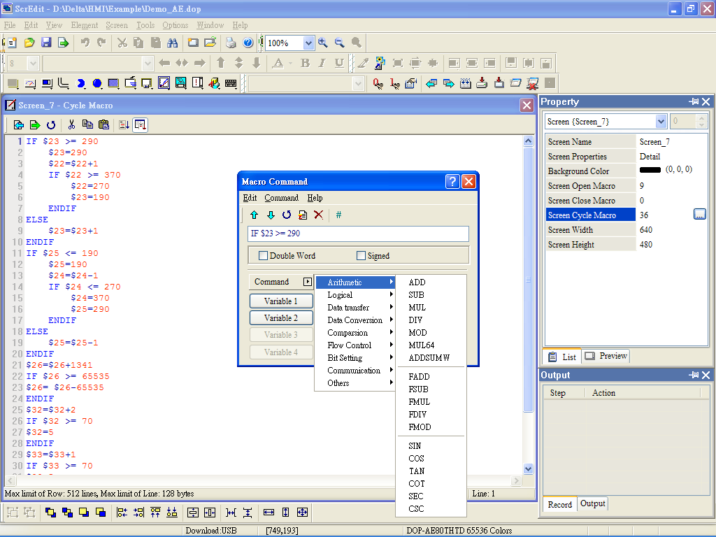 Makro Editörü Hesaplamalar ve data transferleri DOP panelde makro komutları aracılığı ile