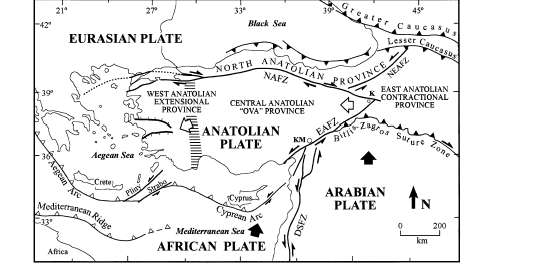 2. EGE BÖLGESİNİN TEKTONİĞİ 4 Türkiye ve yakın çevresinin güncel tektoniği Afrika, Avrasya (Avrupa-Asya), Arabistan ve Ege-Anadolu plakalarının birbirlerine göre hareketleri ile açıklanabilmektedir.