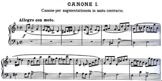 58 5.2.1. Canon per Augmentationem in Contrario Motu Canon per Augmentationem in Contrario Motu, ters hareketlerin ve nota değerlerinin büyütülerek kullanıldığı bir parçadır.