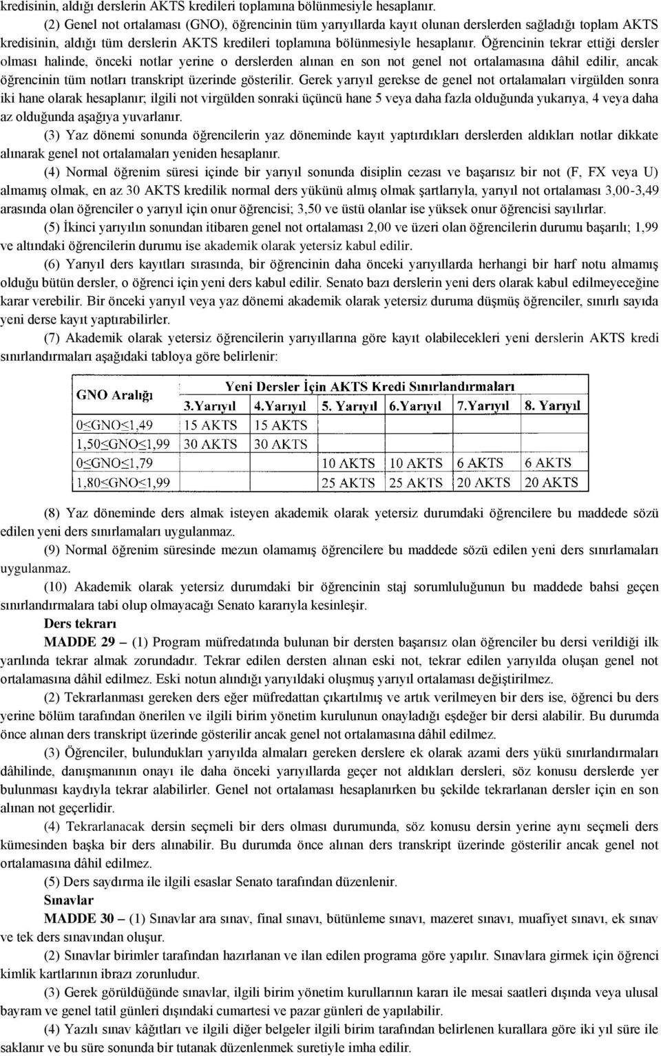 Öğrencinin tekrar ettiği dersler olması halinde, önceki notlar yerine o derslerden alınan en son not genel not ortalamasına dâhil edilir, ancak öğrencinin tüm notları transkript üzerinde gösterilir.