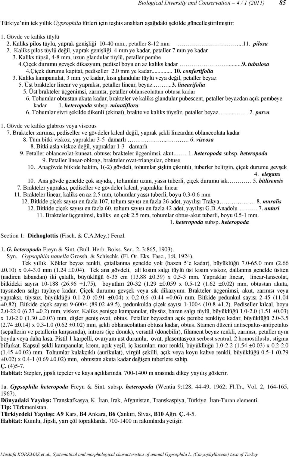 Kaliks tüpsü, 4-8 mm, uzun glandular tüylü, petaller pembe 4.Çiçek durumu gevşek dikazyum, pedisel boyu en az kaliks kadar...9. tubulosa 4.Çiçek durumu kapitat, pediseller 2.0 mm ye kadar... 10.