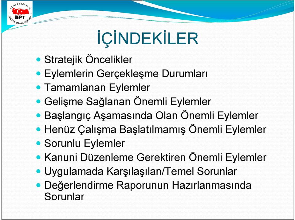 Başlatılmamış Önemli Eylemler Sorunlu Eylemler Kanuni Düzenleme Gerektiren Önemli