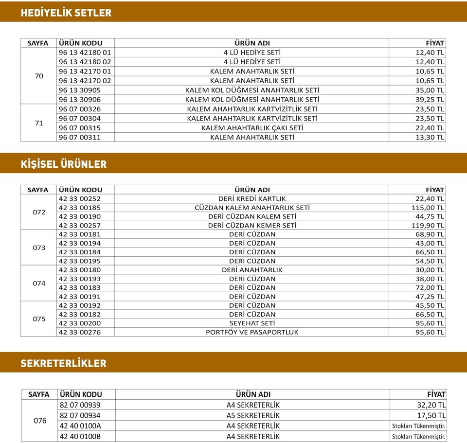 SETİ KALEM AHAHTARLIK SETİ 12,40 TL 12,40 TL 10,65 TL 10,65 TL 35,00 TL 39,25 TL 23,50 TL 23,50 TL 22,40 TL 13,30 TL KİŞİSEL ÜRÜNLER 072 073 074 075 42 33 00252 42 33 00185 42 33 00190 42 33 00257 42