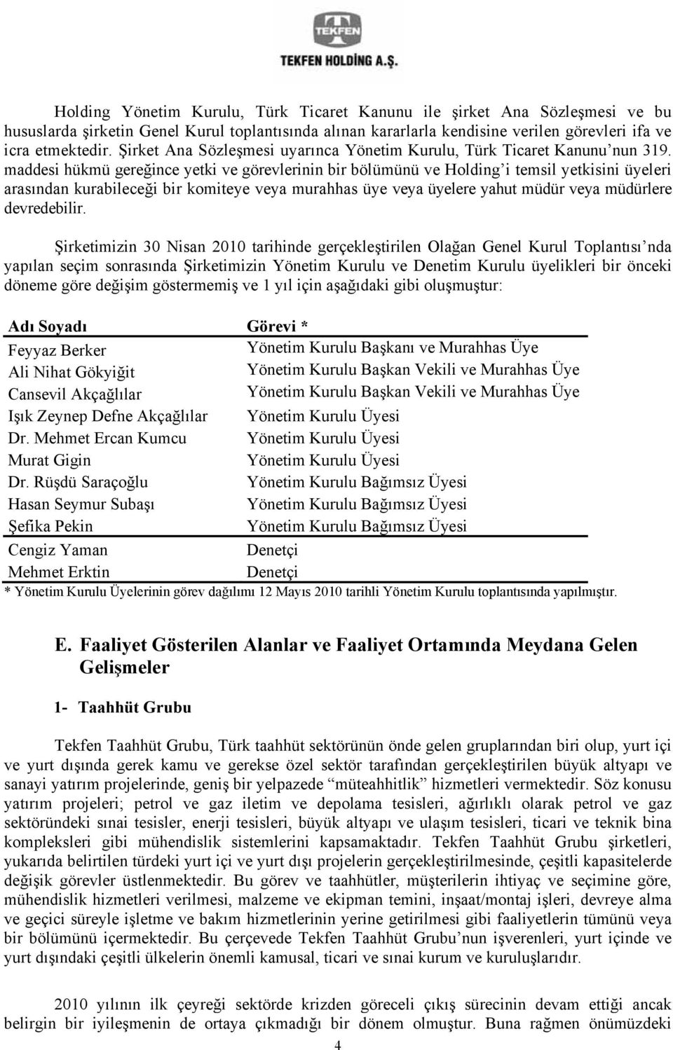 maddesi hükmü gereğince yetki ve görevlerinin bir bölümünü ve Holding i temsil yetkisini üyeleri arasından kurabileceği bir komiteye veya murahhas üye veya üyelere yahut müdür veya müdürlere