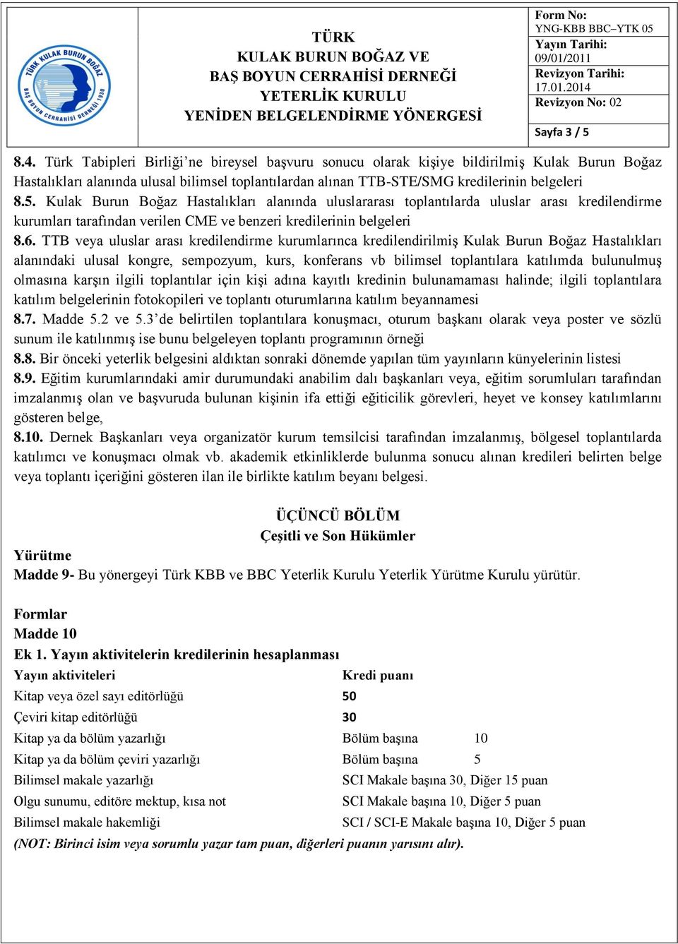 Kulak Burun Boğaz Hastalıkları alanında uluslararası toplantılarda uluslar arası kredilendirme kurumları tarafından verilen CME ve benzeri kredilerinin belgeleri 8.6.