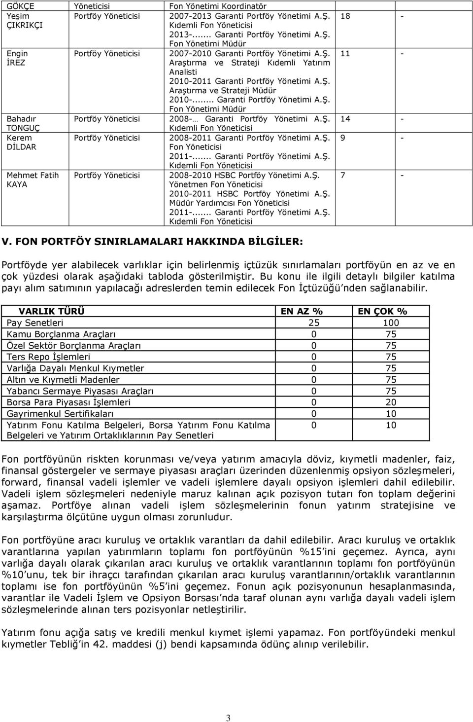 Fon Yönetimi Müdür Engin İREZ Bahadır TONGUÇ Kerem DİLDAR Mehmet Fatih KAYA Portföy Yöneticisi Portföy Yöneticisi Portföy Yöneticisi Portföy Yöneticisi 2007-2010 Garanti Portföy Yönetimi A.Ş.