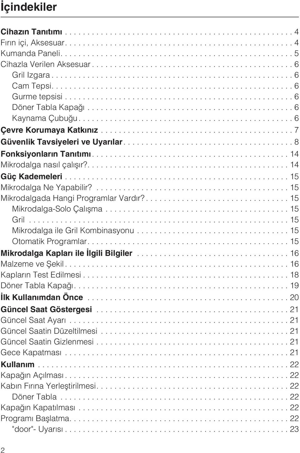 ...15 Mikrodalgada Hangi Programlar Vardýr?... 15 Mikrodalga-Solo Çalýþma...15 Gril...15 Mikrodalga ile Gril Kombinasyonu...15 Otomatik Programlar....15 Mikrodalga Kaplarý ile Ýlgili Bilgiler.