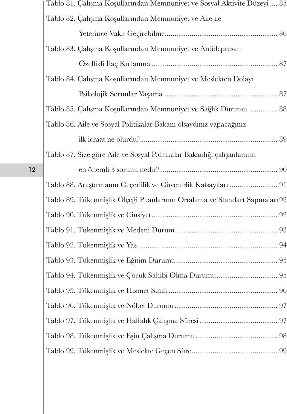 Çalışma Koşullarından Memnuniyet ve Sağlık Durumu... 88 Tablo 86. Aile ve Sosyal Politikalar Bakanı olsaydınız yapacağınız ilk icraat ne olurdu?... 89 Tablo 87.