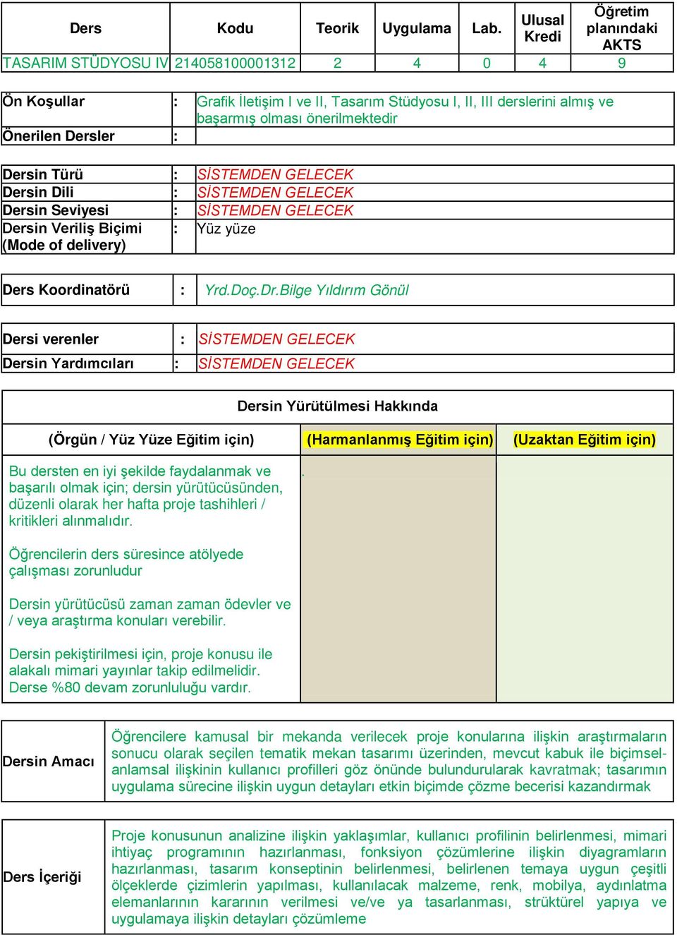 Dersler : Dersn Türü : SİSTEMDEN GELECEK Dersn Dl : SİSTEMDEN GELECEK Dersn Sevyes : SİSTEMDEN GELECEK Dersn Verlş Bçm (Mode of delvery) : Yüz yüze Ders Koordnatörü : Yrd.Doç.Dr.