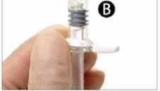 Adım 7: Bağlanan üniteyi ters çevirin ve Şırınga A'nın sıvı içeriğini tozu (leuprorelin asetat) içeren Şırınga B'ye enjekte ederken Şırınga B altta olacak şekilde enjektörleri dikey şekilde tutmaya