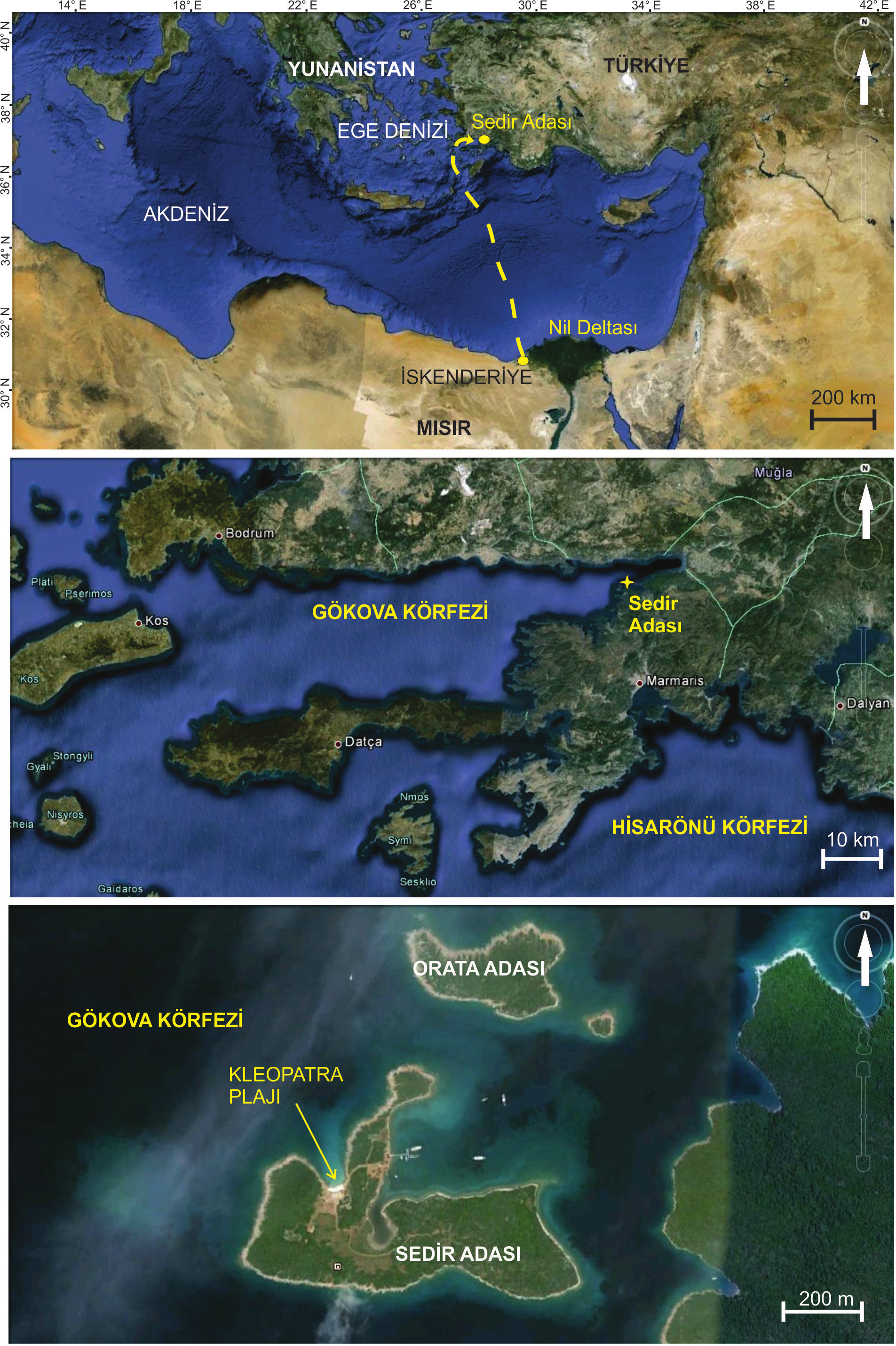 Şekil 4: Sedir Adası, Kleopatra Plajı ve ooidlerin