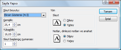 Resim 0.1: Sayfa yapısı Daha sonra sayfa yapısı ayar penceresi açılır. Resim 0.