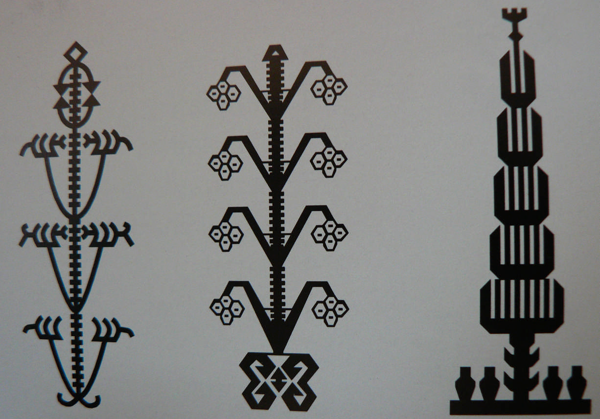 Resim 1.1: Stilize edilmiş çeşitli ağaç motifleri Anadolu motiflerinde hayat ağacı can ağacı olarak da nitelendirilir, ölümsüzlüğün sembolüdür.
