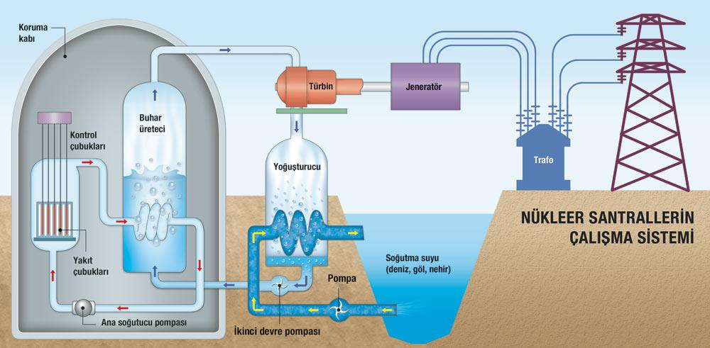 NÜKLEER SANTRALLERDE ELEKTRİK ÜRETİMİ Aşağıda bir nükleer santralde elektrik üretim mekanizması verilmiştir: 1.