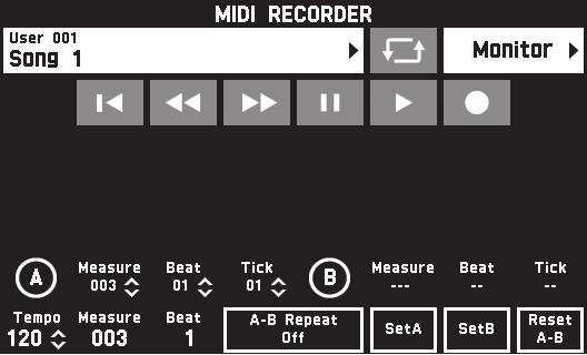 Kaydetme ve Playback 6. Playback i durdurmak için Y ye 4 MIDI a düğmesine basarak da playback i durdurabilirsiniz.