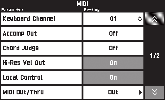 Dijital Piyano Ayarlar n n Yap land r lmas MIDI Ekran MIDI ayarlar n yap land rmak için bu ekran kullan n. Her bir porta atanan MIDI kanallar hakk nda bilgi için bkz.