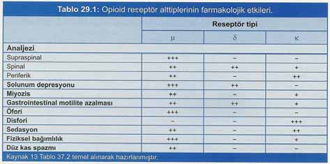 Opioid reseptörler μ (mü, OP 3 ): Opioidlerin analjezik etkilerinin büyük kısmından ve solunum depresyonu, öfori, sedasyon, bağımlılık gibi bazı belli başlı istenmeyen etkilerinden sorumludur.