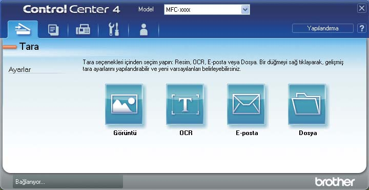 ControlCenter4 Özel sekme 4 Bu kısım bir Özel sekmesinin eklenmesini kısaca açıklamaktadır. Daha fazla ayrıntı için, Yardım öğesini tıklayın.