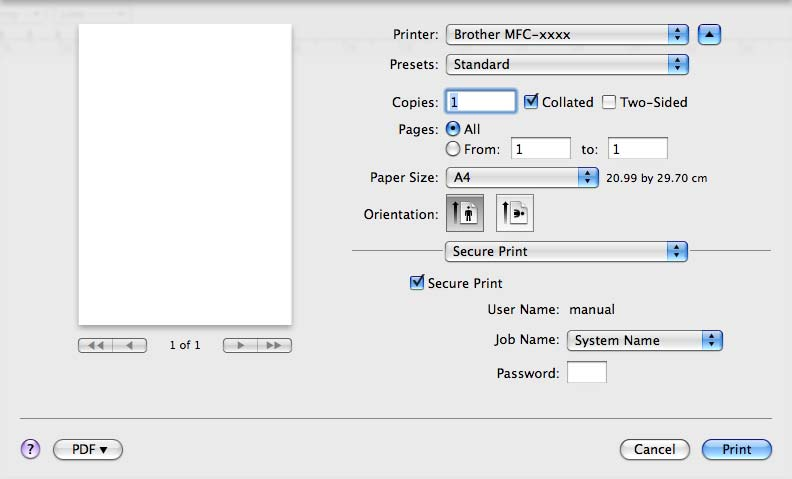 Yazdırma ve Fakslama Güvenli Baskılama (Mac OS X 10.5.x ila 10.6.x) 8 Güvenli belgeler, makineye gönderildiğinde şifre korumasına sahip olan belgelerdir.