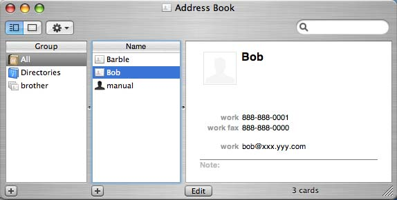 Yazdırma ve Fakslama Mac OS X Adres Defteri uygulamasından bir vcard sürükleyin (Mac OS X 10.4.