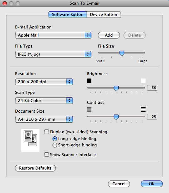 ControlCenter2 E-posta 10 Scan to E-mail (E-postaya Tarama) özelliği, bir dokümanı varsayılan E-posta uygulamanıza taramanızı sağlayarak, taranan işi bir eklenti olarak göndermenizi sağlar.