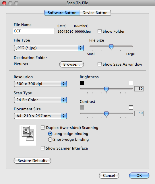 ControlCenter2 Dosya 10 Scan to File (Dosyaya Tarama) tuşu bir görüntünün sabit diskinize herhangi bir dosya biçiminde kaydedilmesine izin verir. Bu, kağıt belgelerin kolaylıkla arşivlenmesini sağlar.