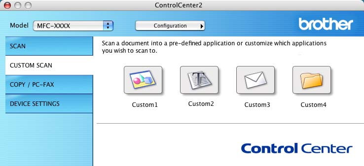 ControlCenter2 ÖZEL TARAMA 10 Tarama gereksinimlerinize uygun duruma getirmek üzere yapılandırabileceğiniz dört düğme vardır.