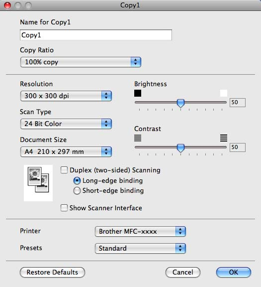 ControlCenter2 COPY / PC-FAX (MFC-9460CDN, MFC-9465CDN ve MFC-9970CDW için) 10 KOPYA - Gelişmiş kopyalama işlemleri için Macintosh veya herhangi bir yazıcı sürücüsünü kullanmanızı sağlar.