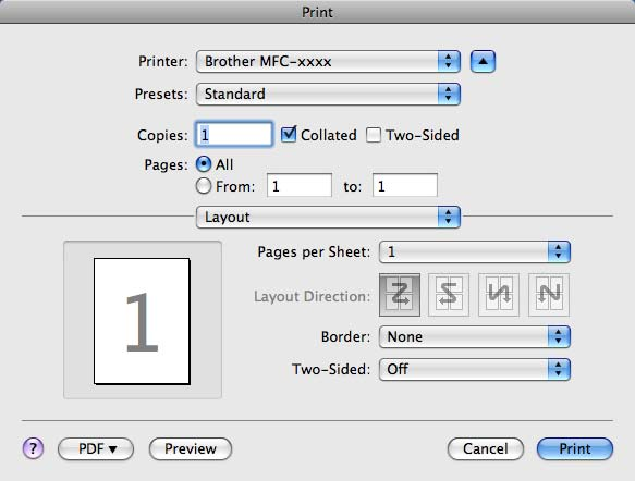 ControlCenter2 (Mac OS X 10.4.11) Kopyalamak için açılır menüden Copies & Pages (Kopyalar ve Sayfalar) öğesini seçin. Faks çekmek için açılır menüden Send Fax (Faks Gönder) öğesini seçin. (Bkz.